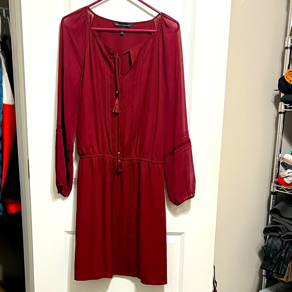 White House Black Market Burgundy Long Sleeve Dress Medium